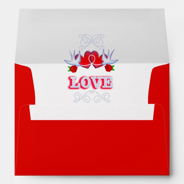 Swallows Love Hearts Red Roses Personalised Envelope (Back (Bottom))