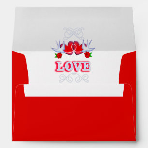 Swallows Love Hearts Red Roses Personalised Envelope