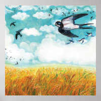Swallows over a wheat field Illustration