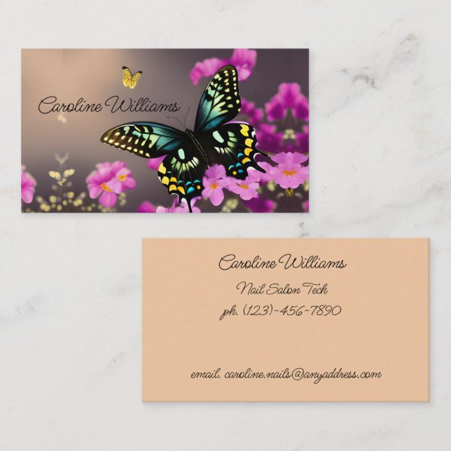 Swallowtail Butterfly and Pink Flowers Business Card (Front/Back)