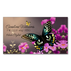 Swallowtail Butterfly and Pink Flowers Magnetic Business Card