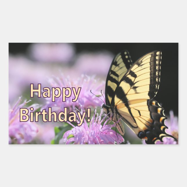 Swallowtail butterfly birthday wishes rectangular sticker (Front)