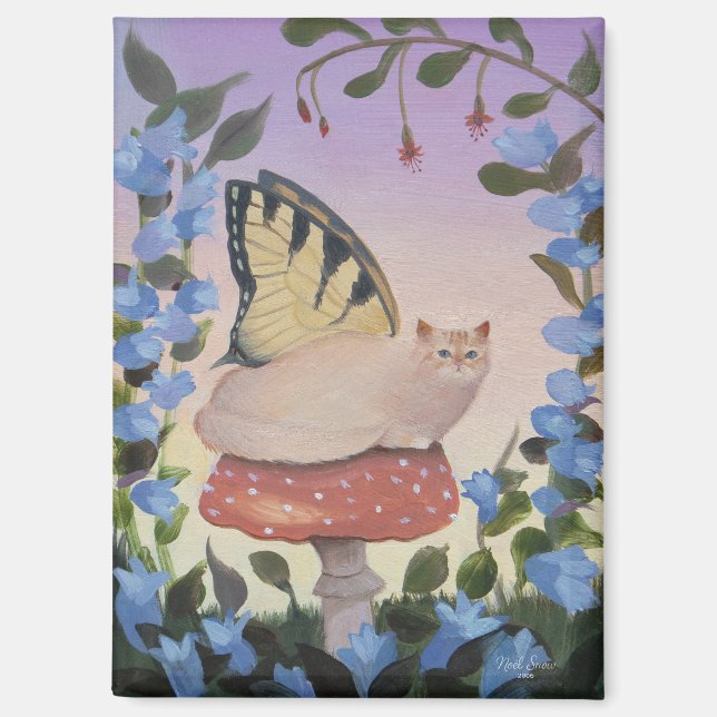 Swallowtail Butterfly Cat on Mushroom Magnet (Front)