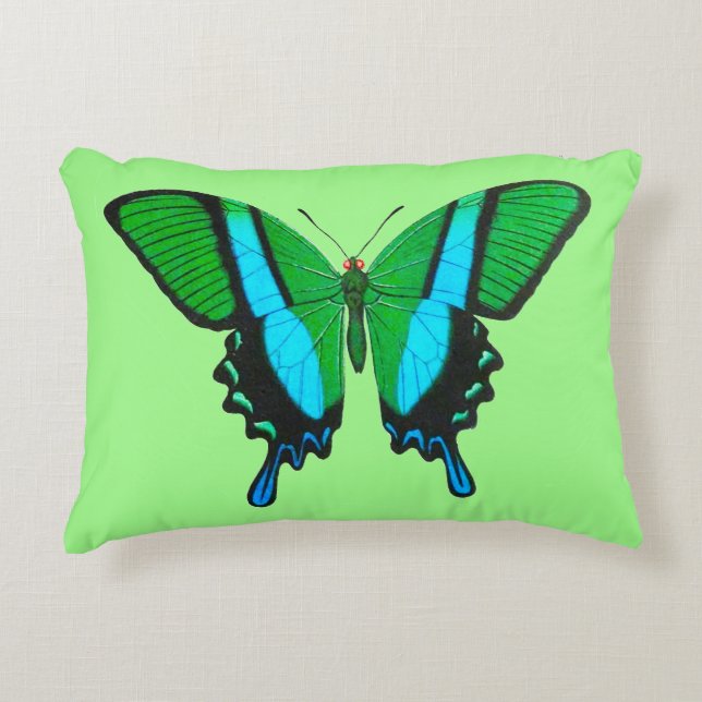 Swallowtail Butterfly in Green, Turquoise & Black Decorative Cushion (Front)