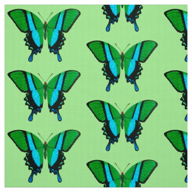 Swallowtail Butterfly in Green, Turquoise & Black Fabric (Swatch)