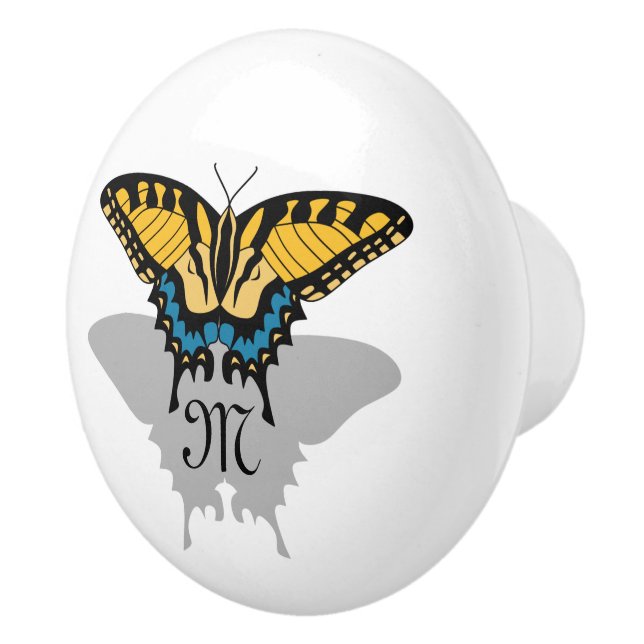 Swallowtail Butterfly Monogram Ceramic Knob (Right)