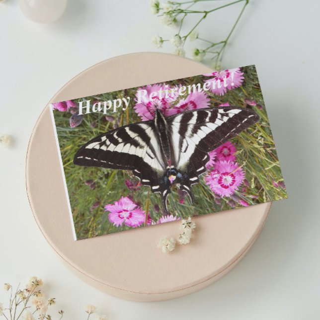 Swallowtail Butterfly on Flowers Retirement Card (In Situ)