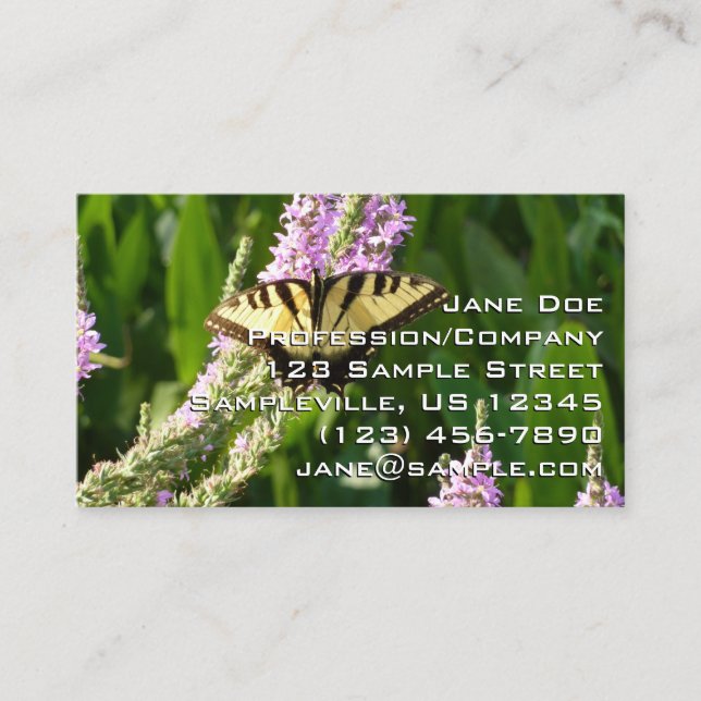 Swallowtail Butterfly on Purple Wildflowers Business Card (Front)