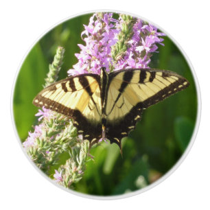 Swallowtail Butterfly on Purple Wildflowers Ceramic Knob