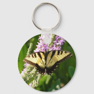 Swallowtail Butterfly on Purple Wildflowers Key Ring