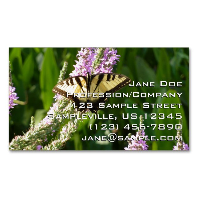 Swallowtail Butterfly on Purple Wildflowers Magnetic Business Card (Front)
