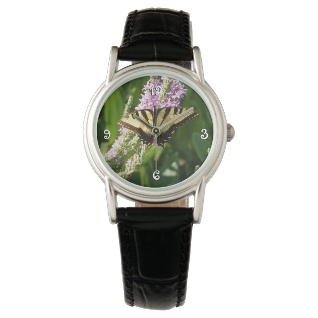 Swallowtail Butterfly on Purple Wildflowers Watch (Front)