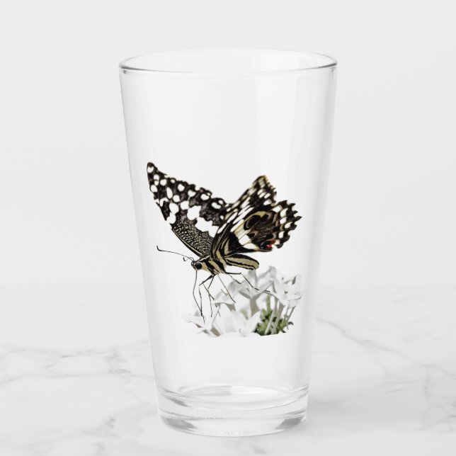 Swallowtail Butterfly Perched in white Glass (Front)