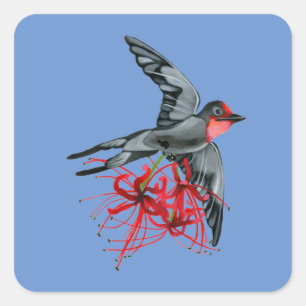 Swallowtail kite in flight with red spider lilies square sticker