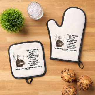 Swami Vivekananda World Great Gymnasium Strong Qte Oven Mitt & Pot Holder Set