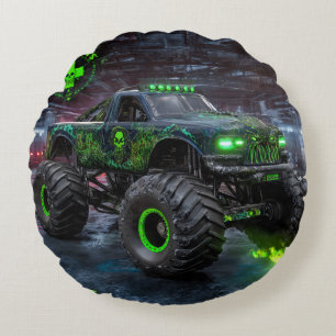 Swamp Beast: Toxic Skull Monster Truck Round Cushion