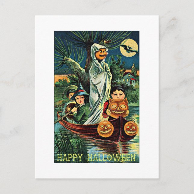Swamp Ghost Pumpkin Vintage Halloween Postcard (Front)