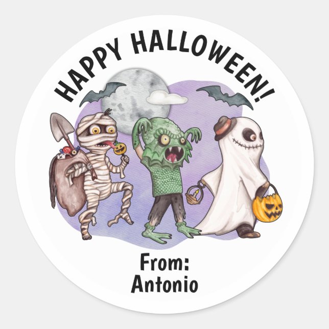 Swamp Monster Mummy Ghost Halloween Stickers (Front)
