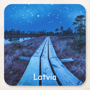 Swamp night square paper coaster