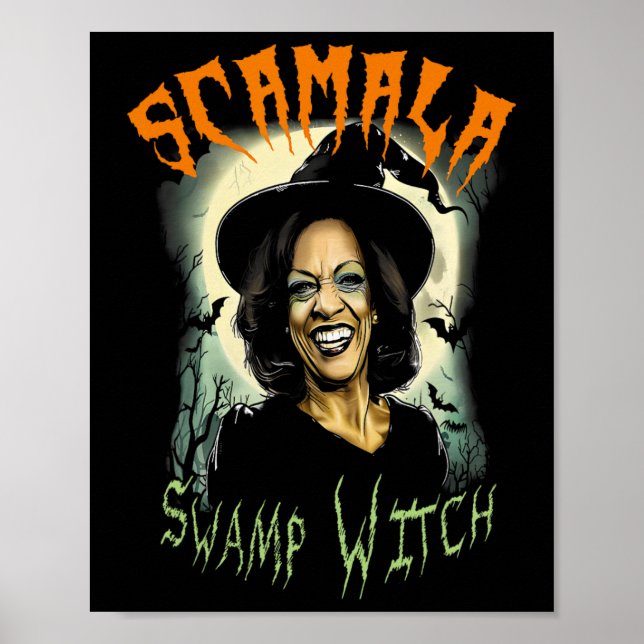 Swamp Witch Funny Anti Kamala Harris 2024 Hallowee Poster (Front)