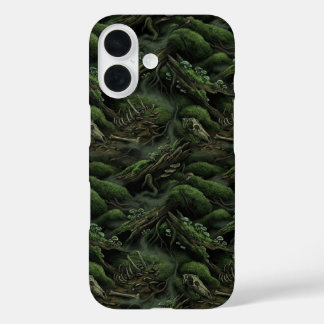 Swampcore Moss & Bones Dark Forest Pattern Phone C iPhone 16 Case