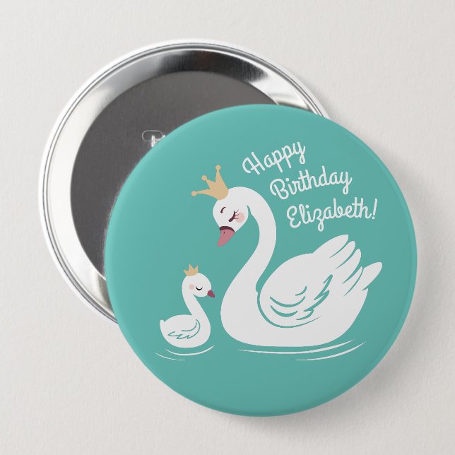 Swan 1st Birthday Party Baby Shower 10 Cm Round Badge (Front & Back)