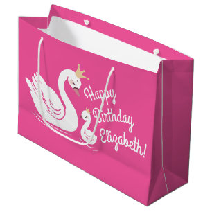 Swan 1st Birthday Party Baby Shower Pink Large Gift Bag