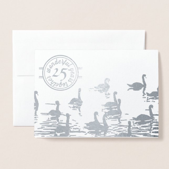 Swan 25th silver wedding anniversary card (Front With Envelope)