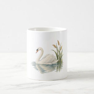 Swan Among Pond Reeds Coffee Mug