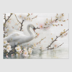 Swan and Blossom Lake in Watercolor Tissue Paper