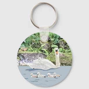 Swan and Cygnets Key Ring