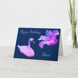 Swan And Hibiscus Personalised Birthday Card