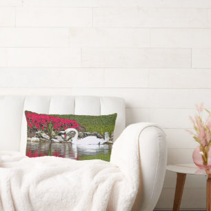 "SWAN AND RED PETUNIAS" LUMBAR THROW PILLOW