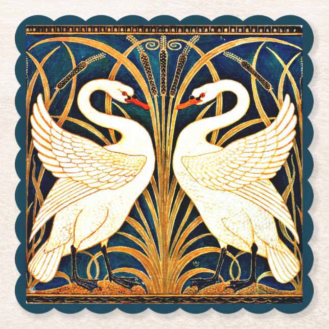 Swan and Rush and Iris, fine art, Paper Coaster (Front)