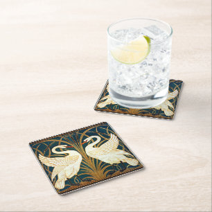 Swan and Rush and Iris, vintage design Square Paper Coaster