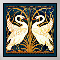 Swan and Rush and Iris, vintage painting,