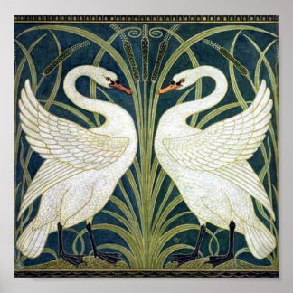 Swan and Rush and Iris wallpaper Poster