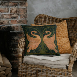 Swan and Rush Iris Crane Brown Green Gold Cushion