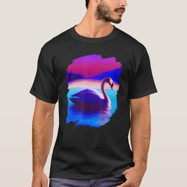 Swan Art Cute Artistic Colourful Swans Animal Bird T-Shirt (Front)