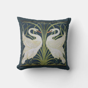 Swan Art Nouveau Two Swans  Cushion