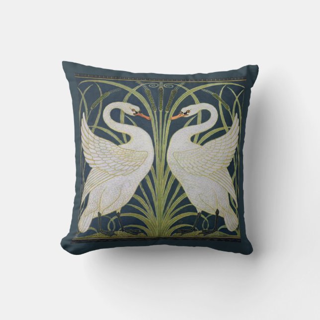 Swan Art Nouveau Two Swans  Cushion (Front)