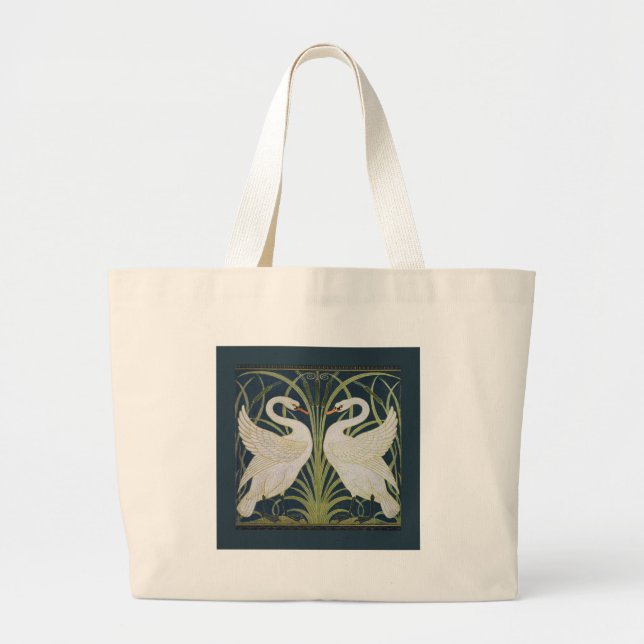 Swan Art Nouveau Two Swans  Large Tote Bag (Front)
