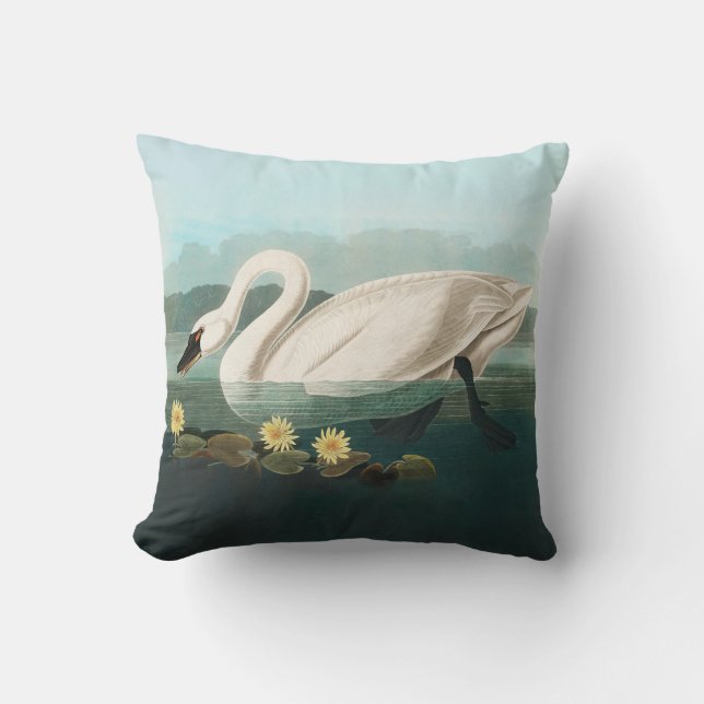swan audubon bird white water swans cushion (Front)
