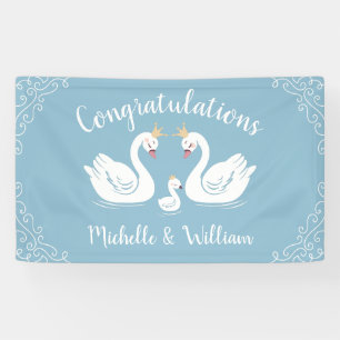 Swan Baby Shower Bird with Crown Co-Ed Blue Banner