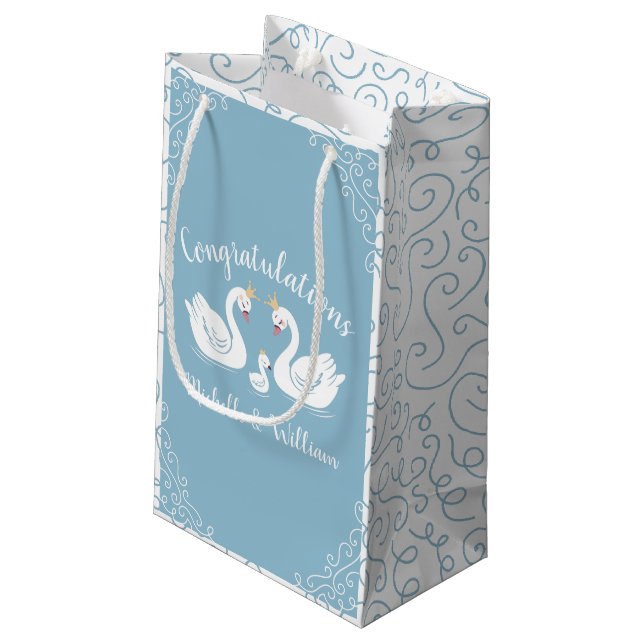 Swan Baby Shower Bird with Crown Co-Ed Blue Small Gift Bag (Back Angled)