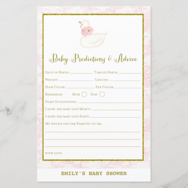 Swan Baby Shower Game PRINTED (Front)