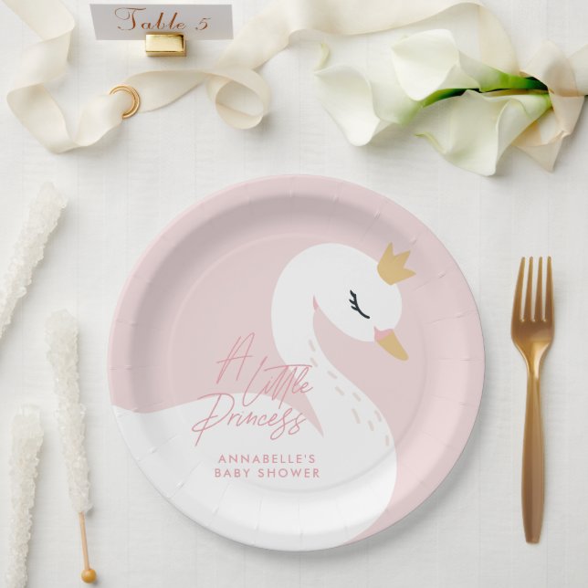 Swan baby shower girly pink aqua cute elegant paper plate (Wedding)