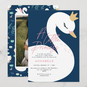 Swan baby shower girly pink navy blue cute elegant invitation