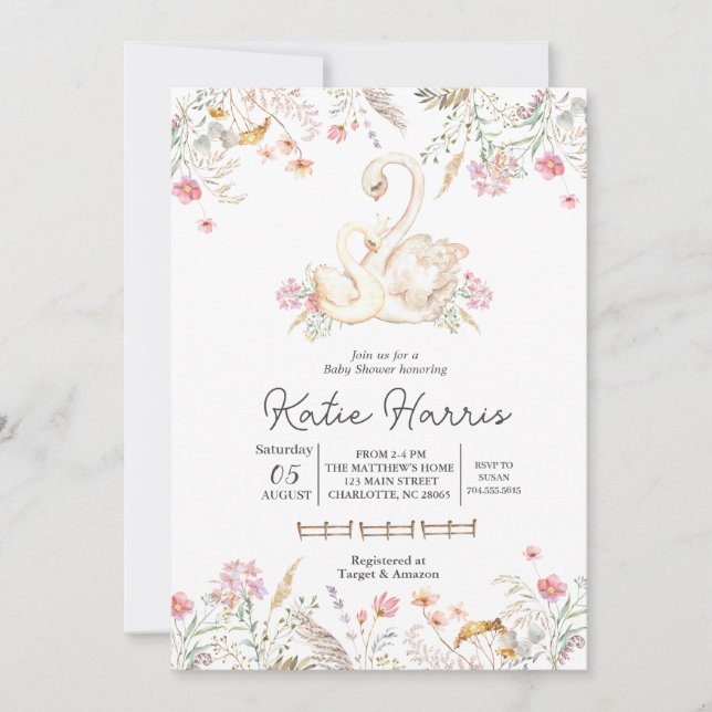 Swan baby shower invitation,  invitation (Front)