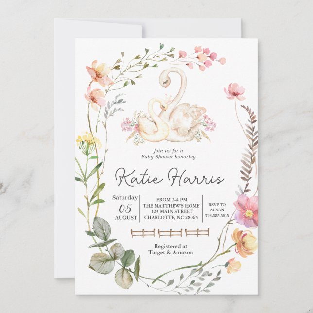 Swan Baby shower Invitation, Swan invite (Front)
